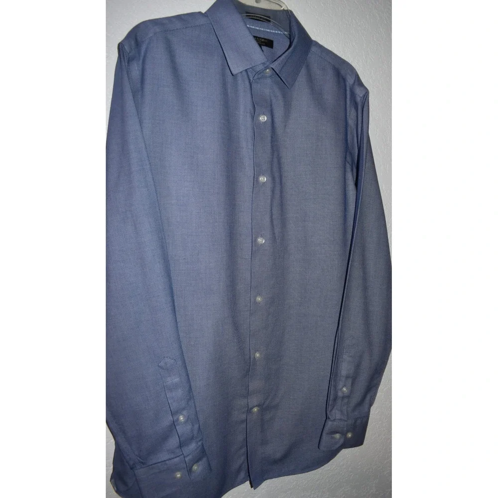Banana Republic Grant Fit Blue Non-Iron Cotton Stretch Dress Shirt Medium Mens